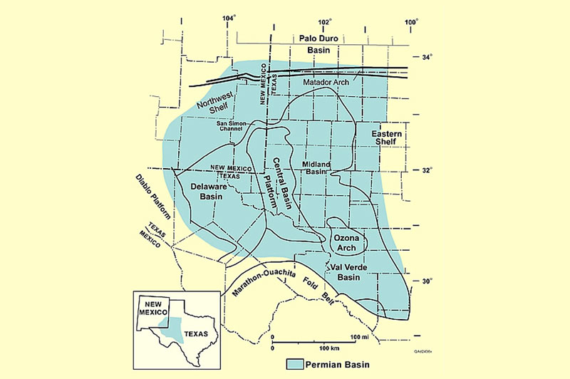 Permian Basin Map provided by the United States Department of Energy